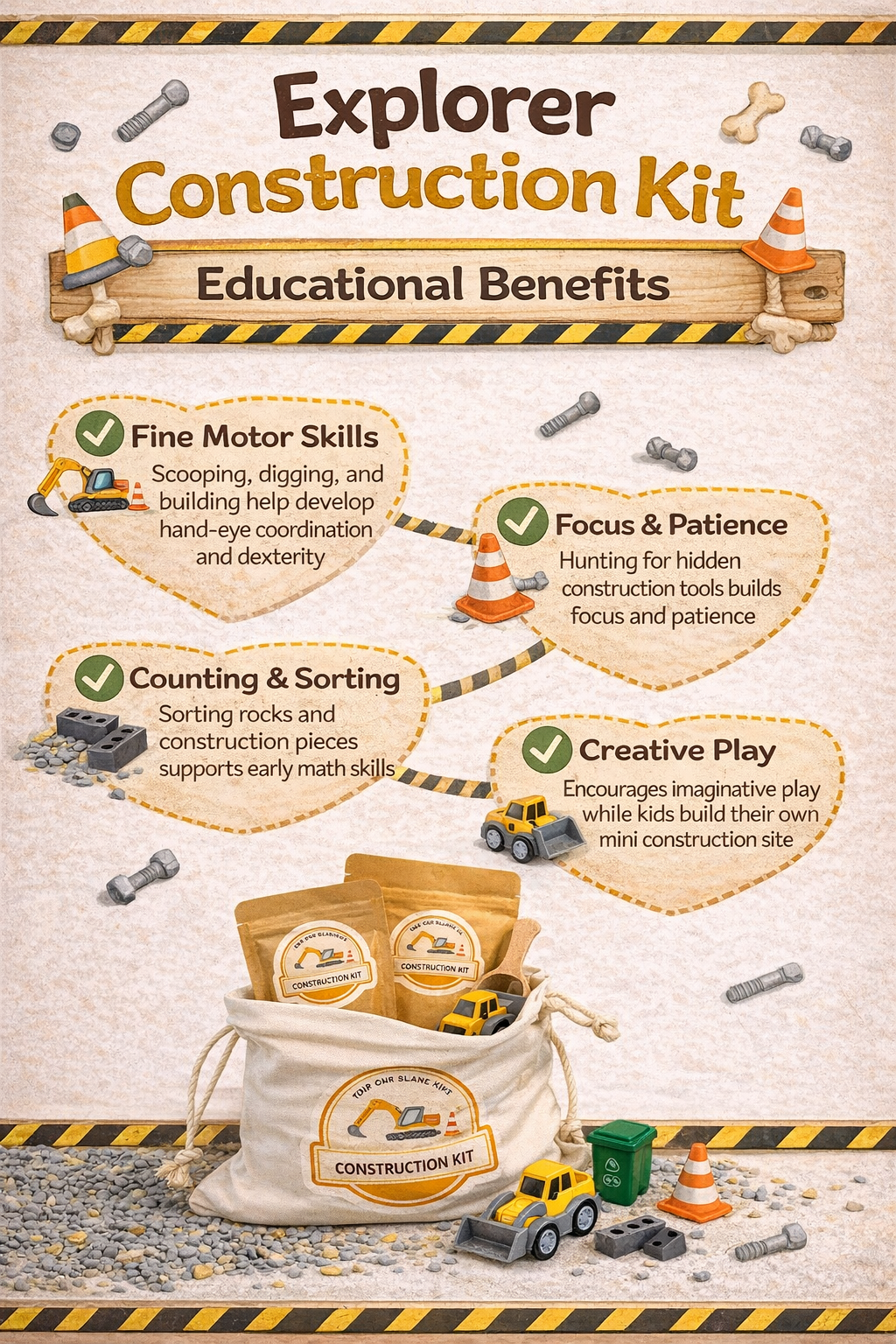 Construction Explorer Sensory Kit | Fine Motor Sensory Play Pouch | Neuroaffirming