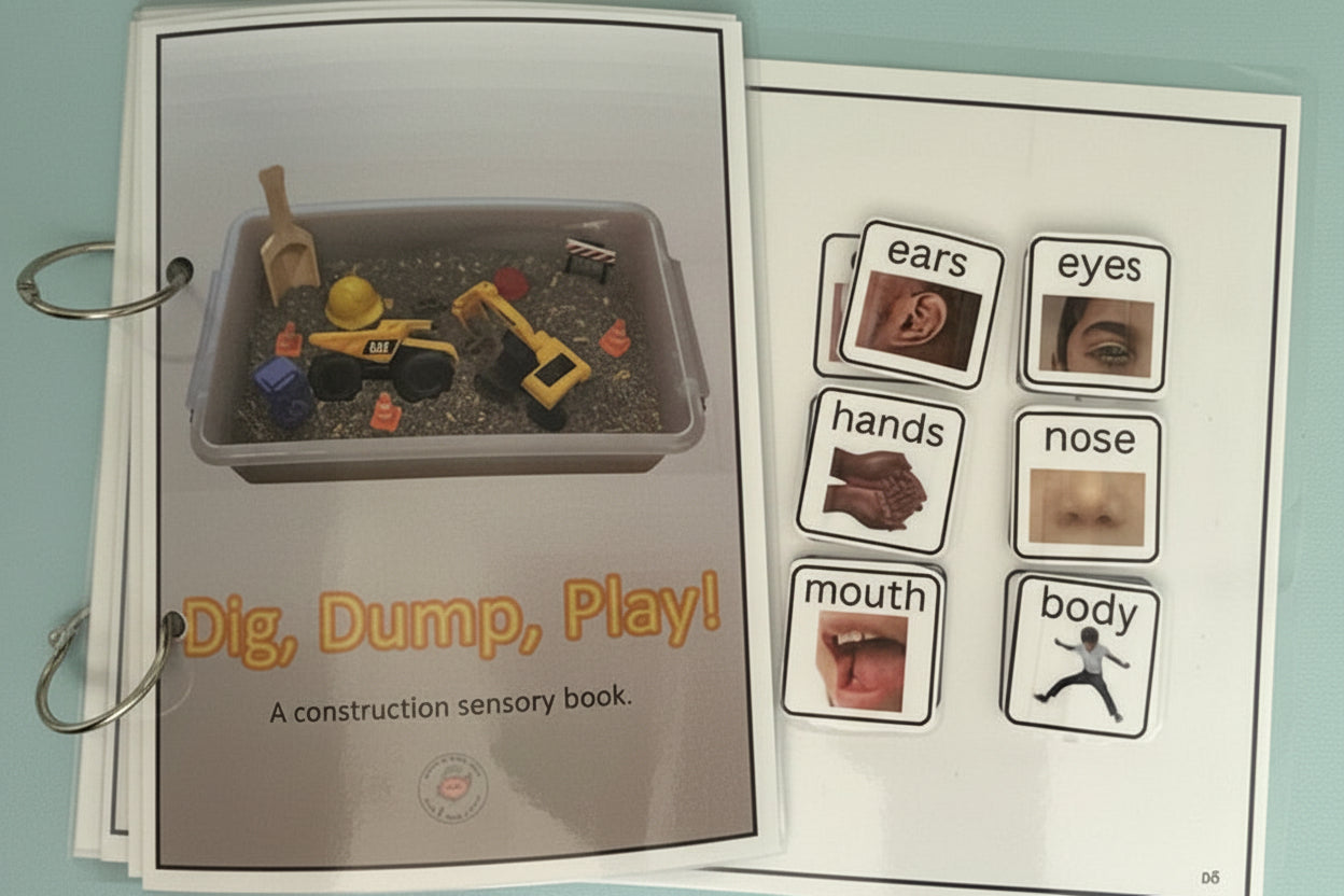 Dig, Dump, Play! A construction sensory adapted book.